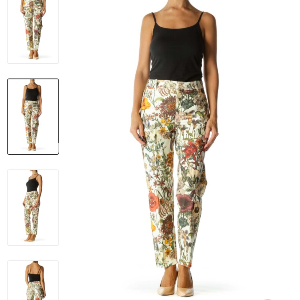 🌺🍀🌸 Zara Multicolor Floral Slim cropped Fit Pants  size L 🌺🍀🌸